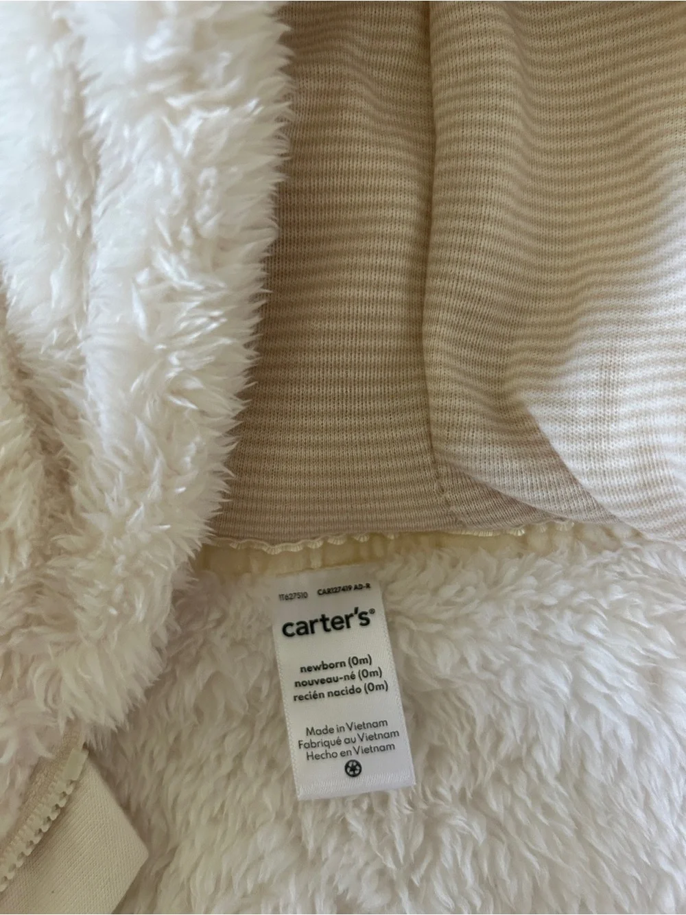 Carter's Cream Plush Bear Hooded One-Piece